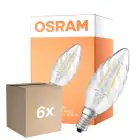 Fordelspakke 6x Osram Classic LED E14 Snoet candle Filament Klar 2.8W 250lm - 827 Ekstra Varm Hvid | Dæmpbar - Erstatter 25W